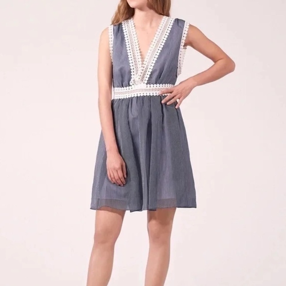 Sandro Lace-Trim V Neck Sleeveless Mini Dress